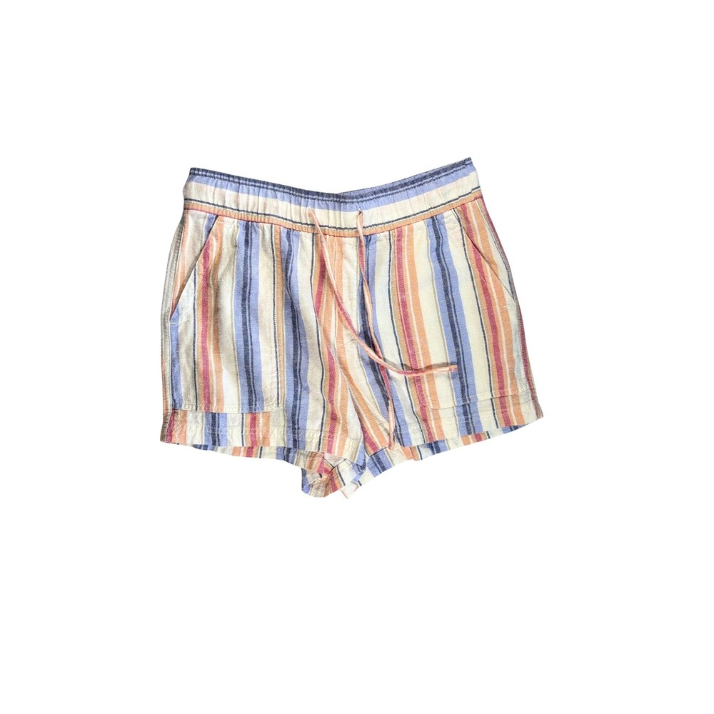 Gap Womens XS Linen Blend Stripe Pull On High Rise Shorts Peach Blue Pink White